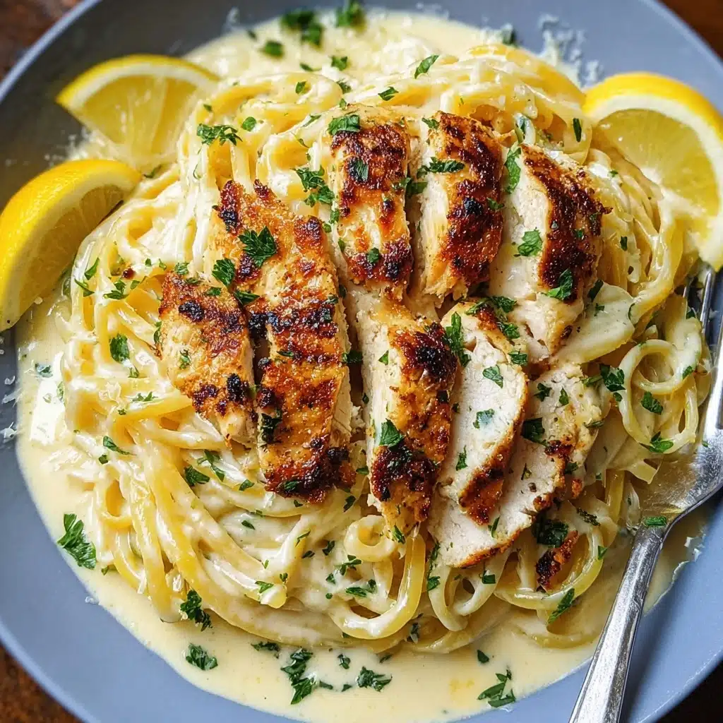 To plate, scoop the creamy lemon pasta onto a plate and top it with the sliced chicken Recipe - Recipe Image
