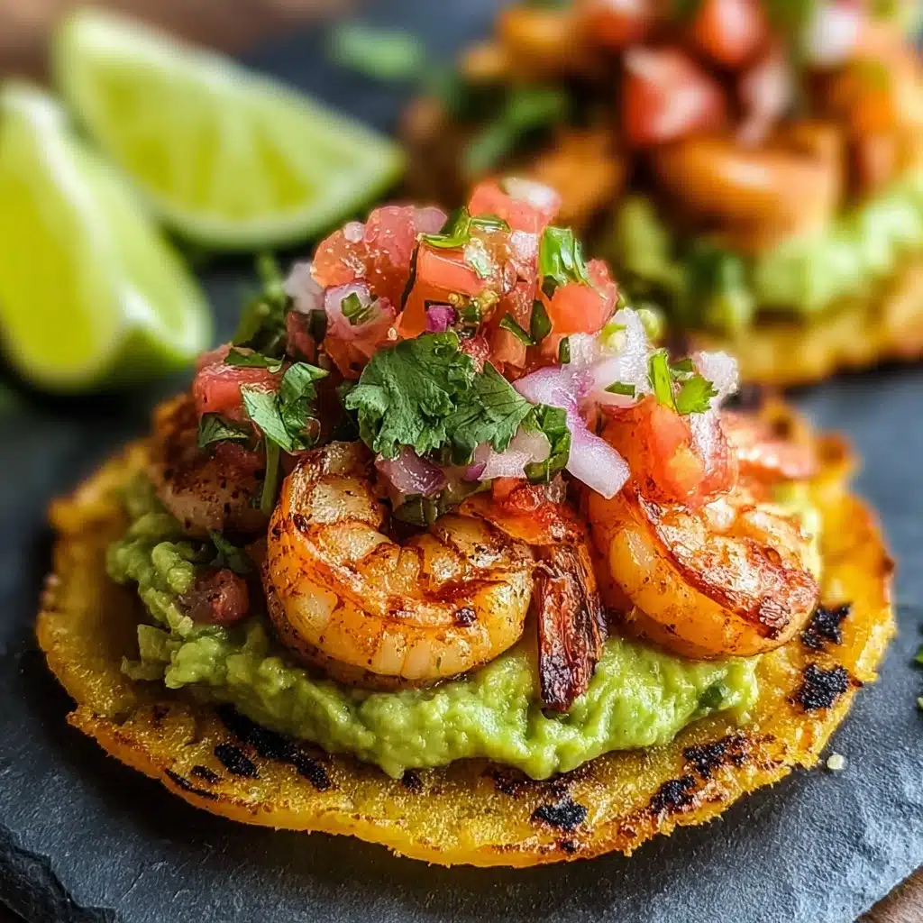 Grilled Shrimp Tostadas with Guacamole & Pico de Gallo Recipe - Recipe Image