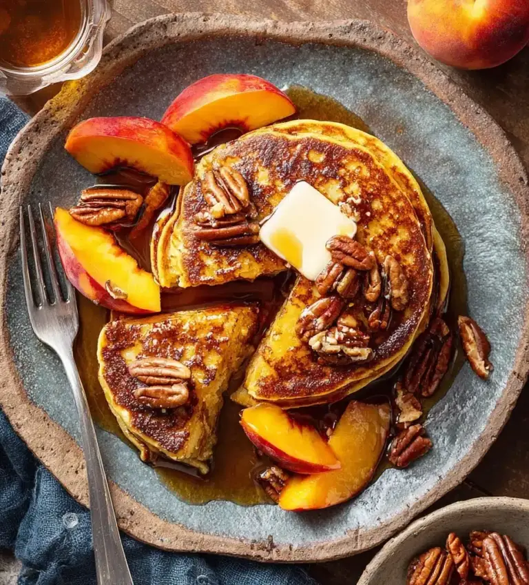 Peach Pancakes with Cinnamon Maple Syrup Recipe