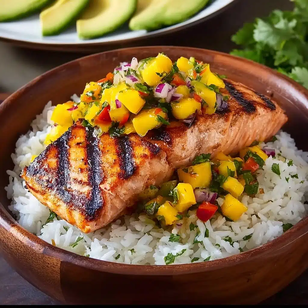 Grilled Salmon with Mango Salsa & Coconut Rice Recipe - Recipe Image
