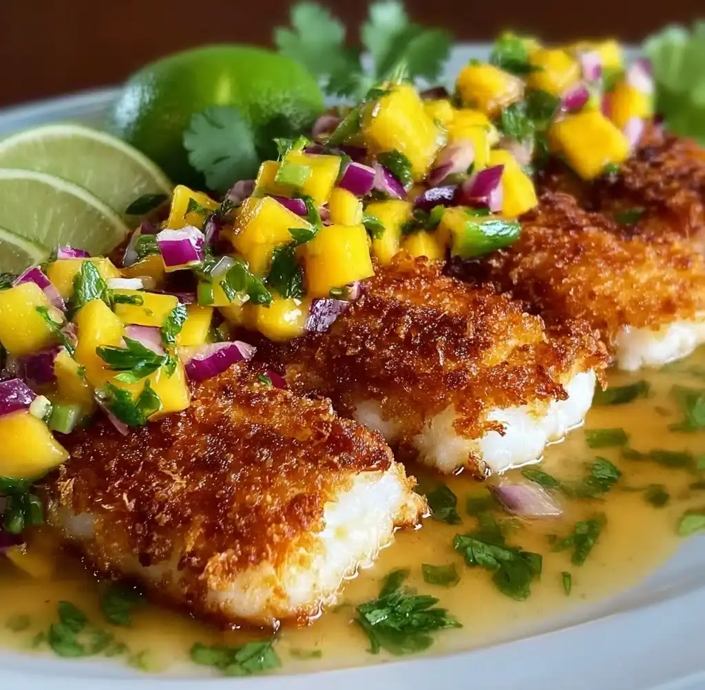 Crispy Coconut-Curry Fish with Mango Salsa Recipe - Recipe Image