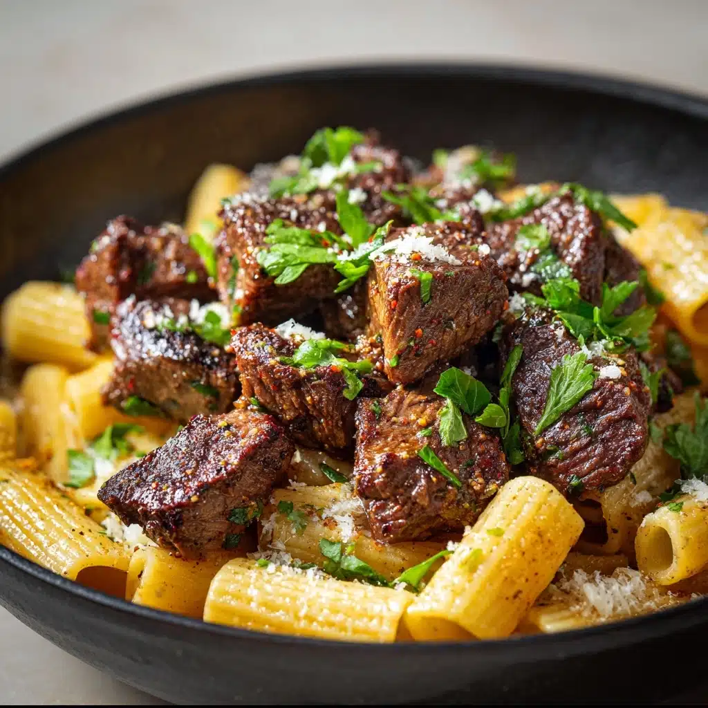 Garlic Butter Steak Tips with Cheesy Rigatoni Recipe - Recipe Image