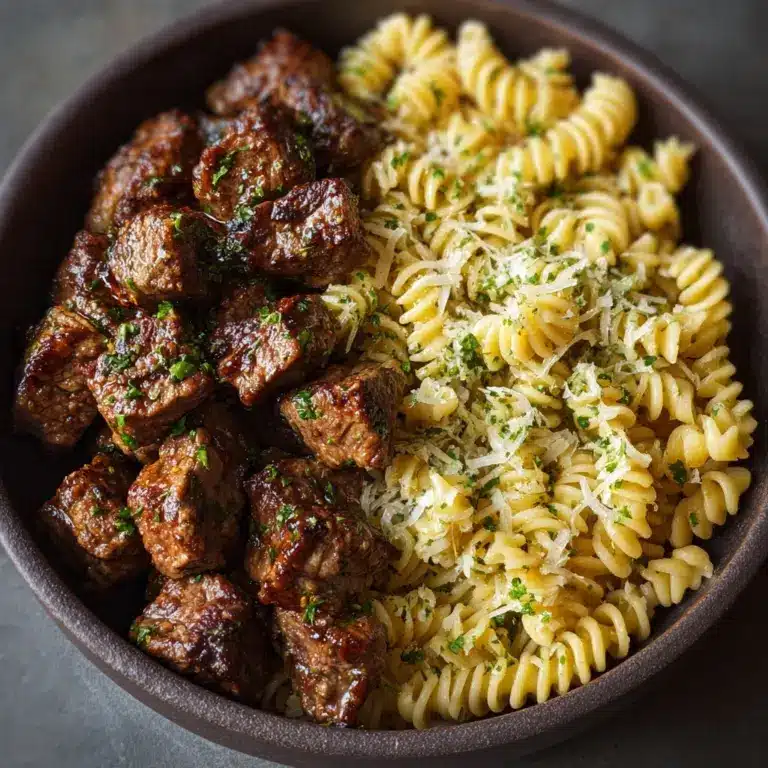 Garlic Butter Steak Bites with Creamy Parmesan Pasta Recipe