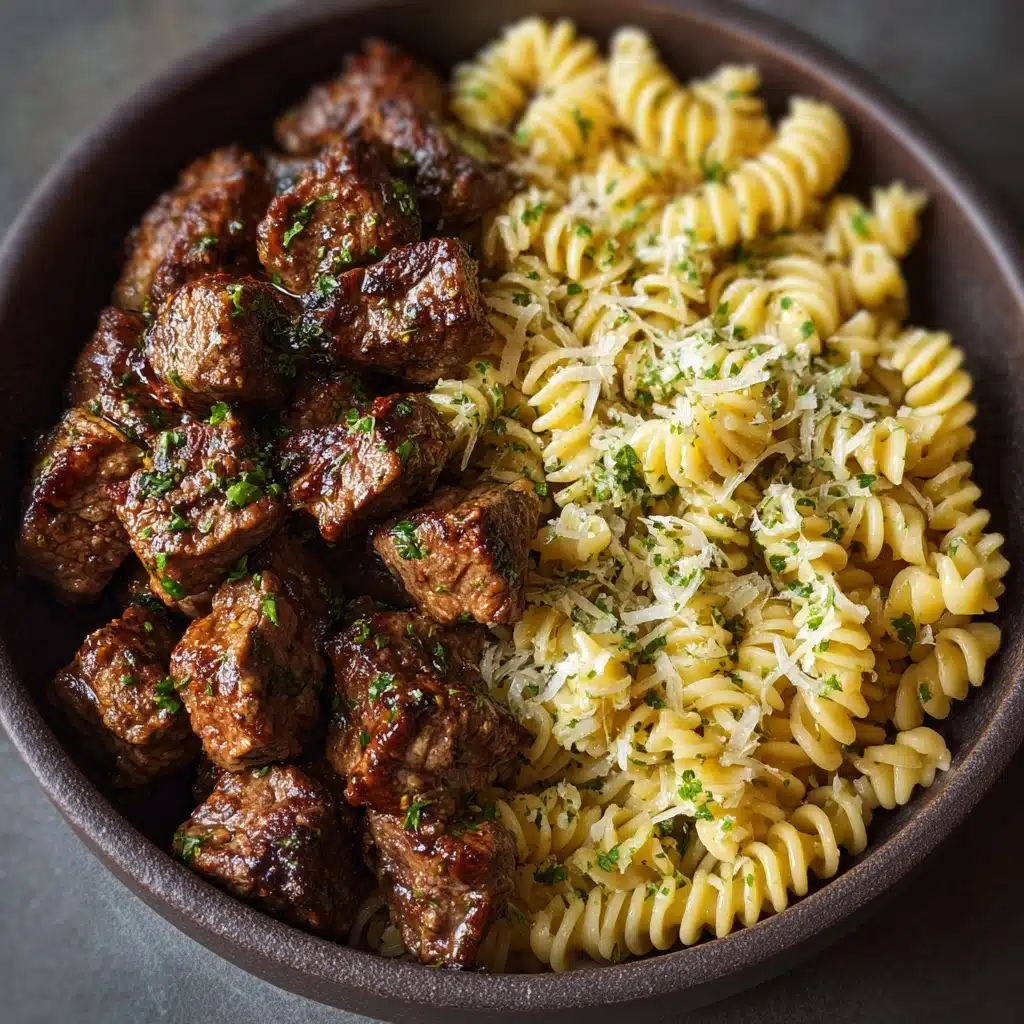 Garlic Butter Steak Bites with Creamy Parmesan Pasta Recipe