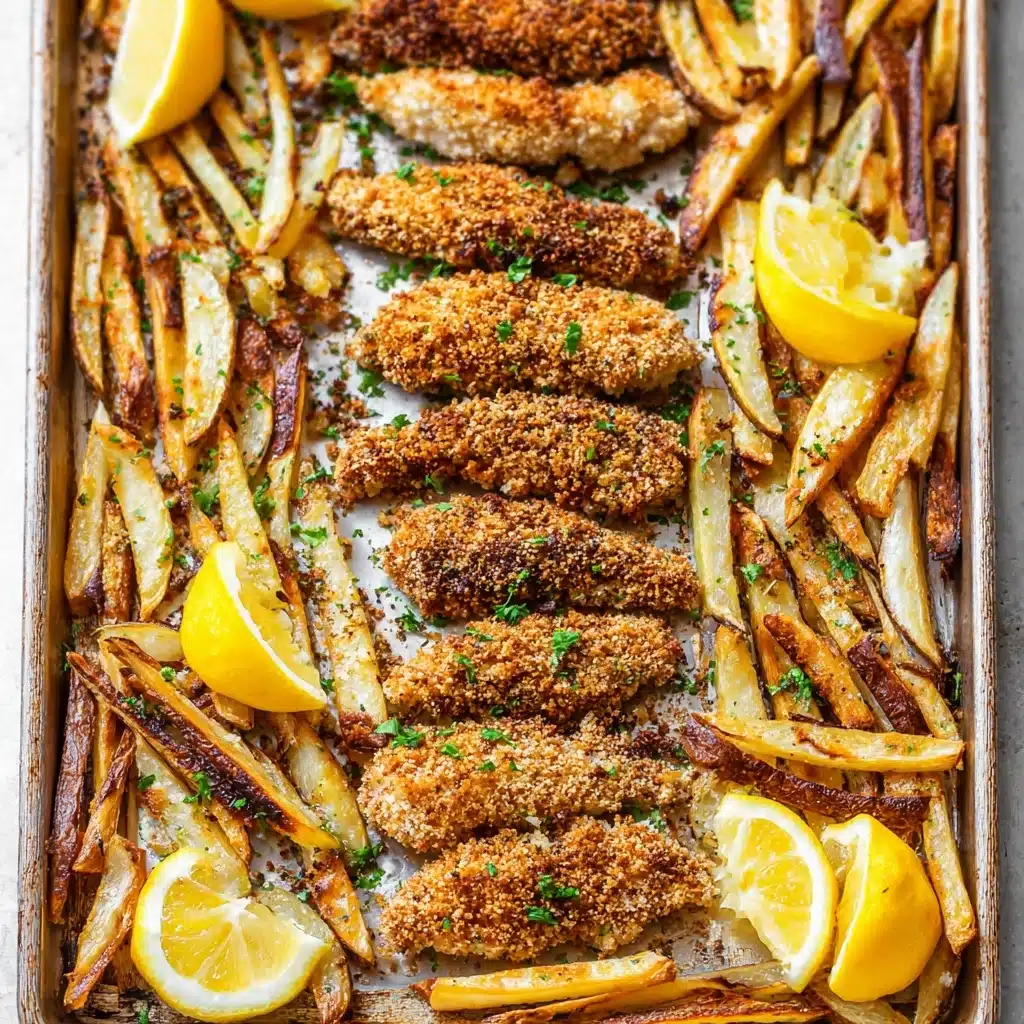 Sheet Pan Baked Fish and Chips Recipe - Recipe Image