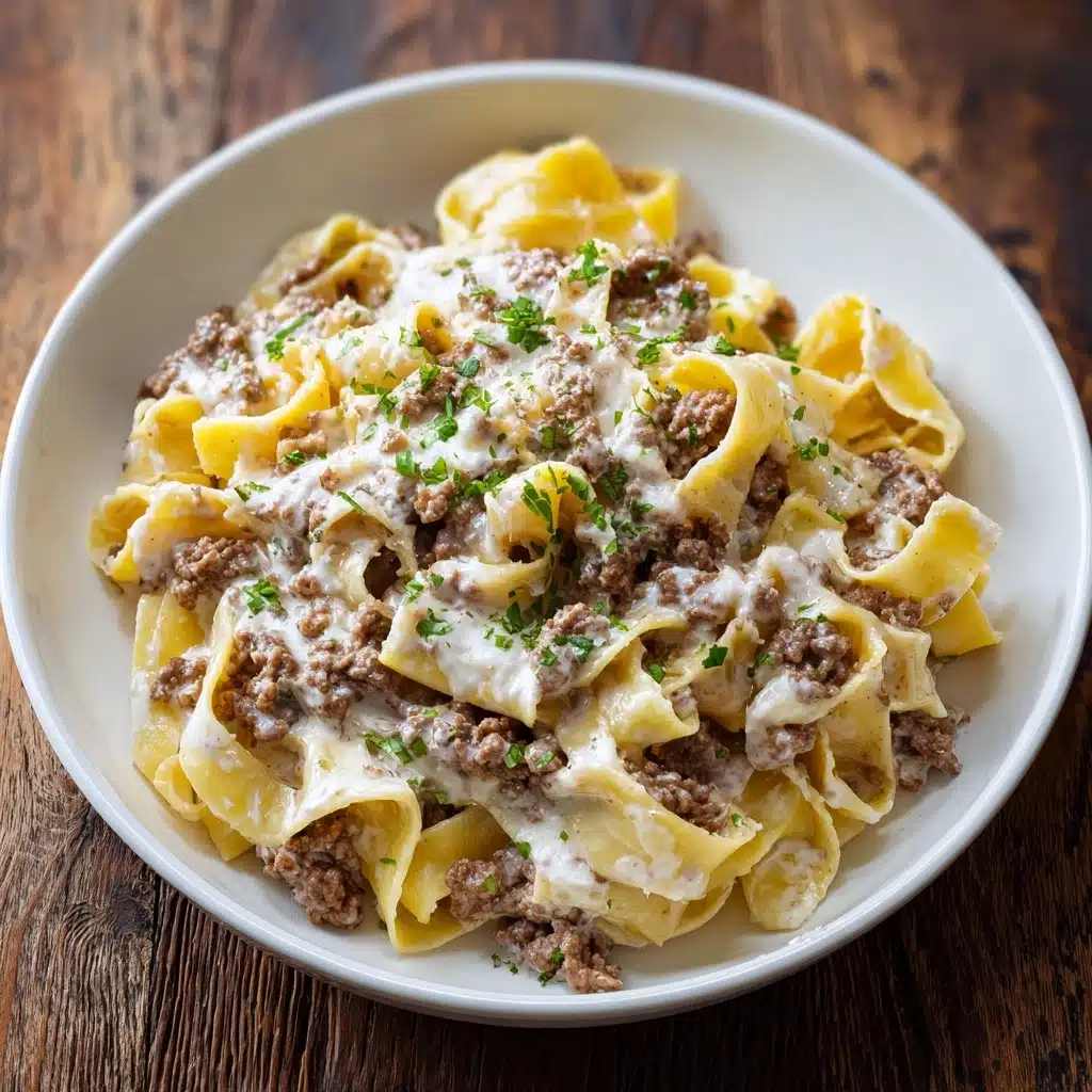 Creamy Ground Beef Alfredo Pasta Recipe