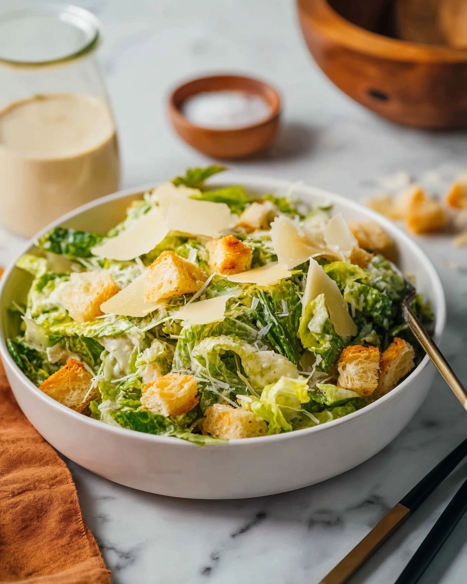 Shaved Brussels Sprouts Salad with Caesar Dressing and Crispy Croutons Recipe
