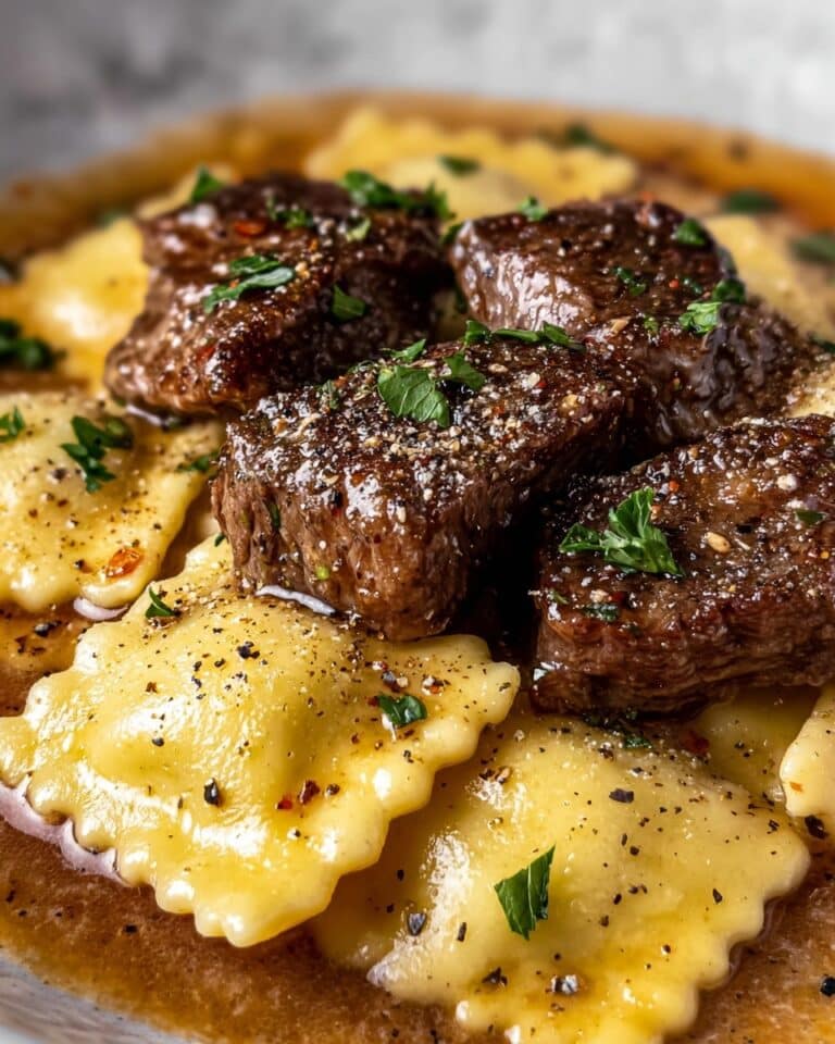 One-Skillet Garlic Butter Steak & Cheese Ravioli Recipe