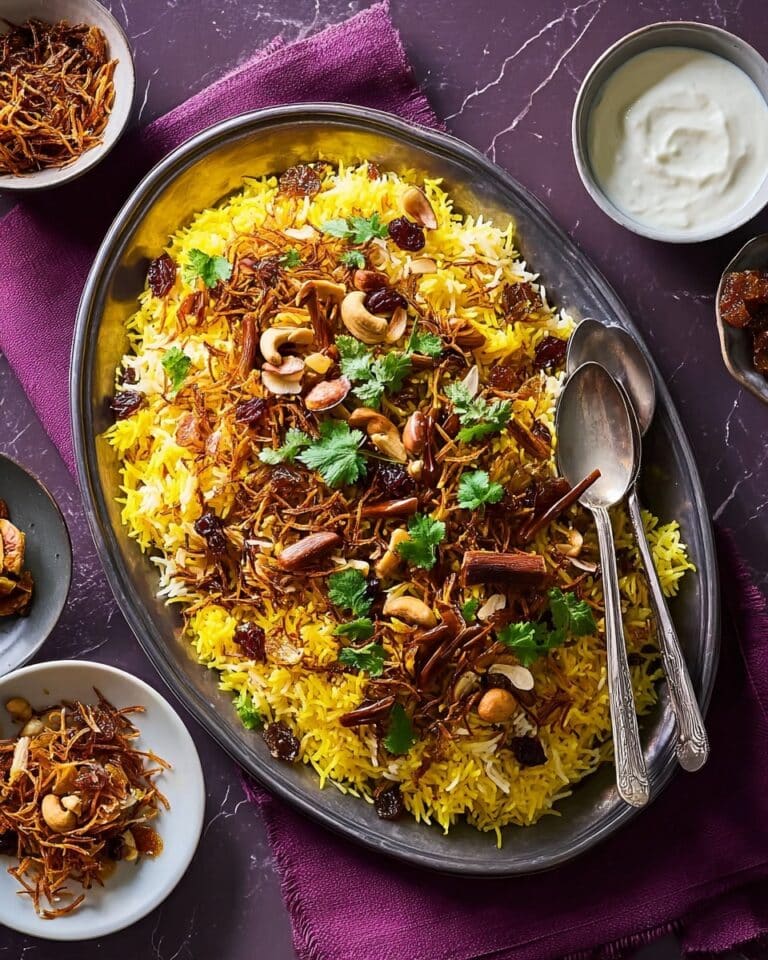 Golden Spiced Pilaf with Crispy Shallots and Saffron Yogurt Recipe