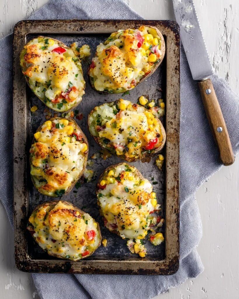 Stuffed Jacket Potatoes with Cheddar, Sweetcorn, and Herbs Recipe