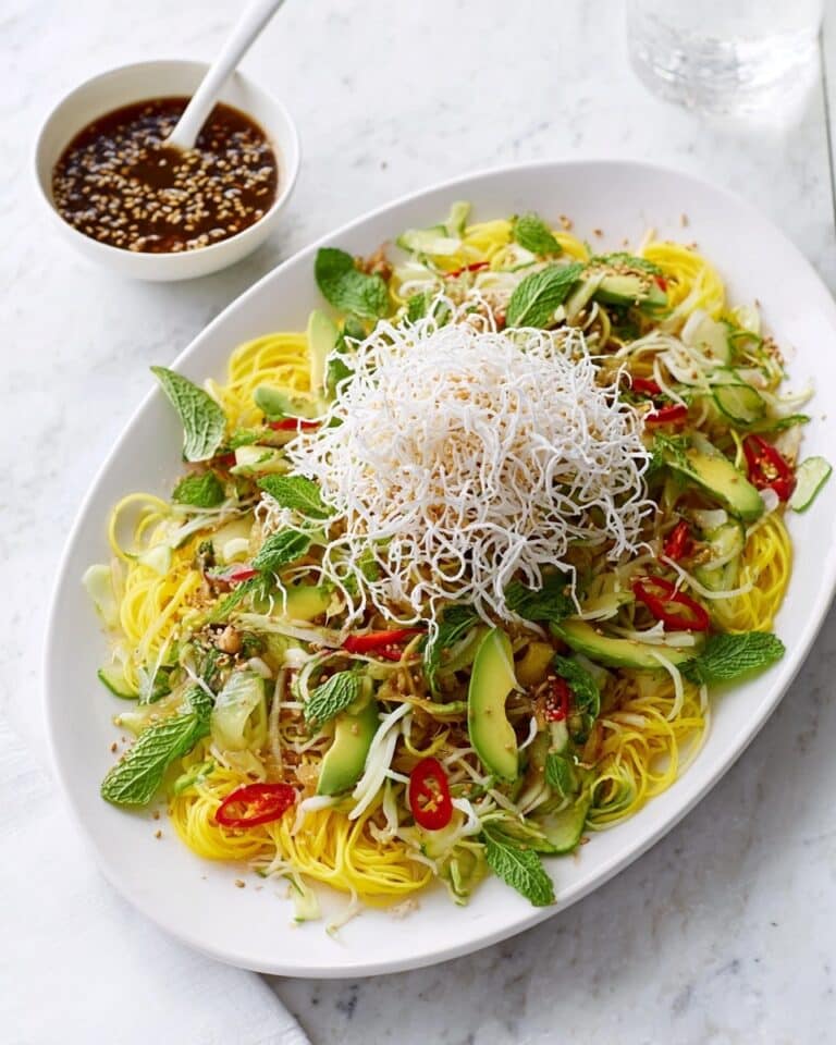 Veggie Peanut Noodles with Coriander Omelette Ribbons Recipe