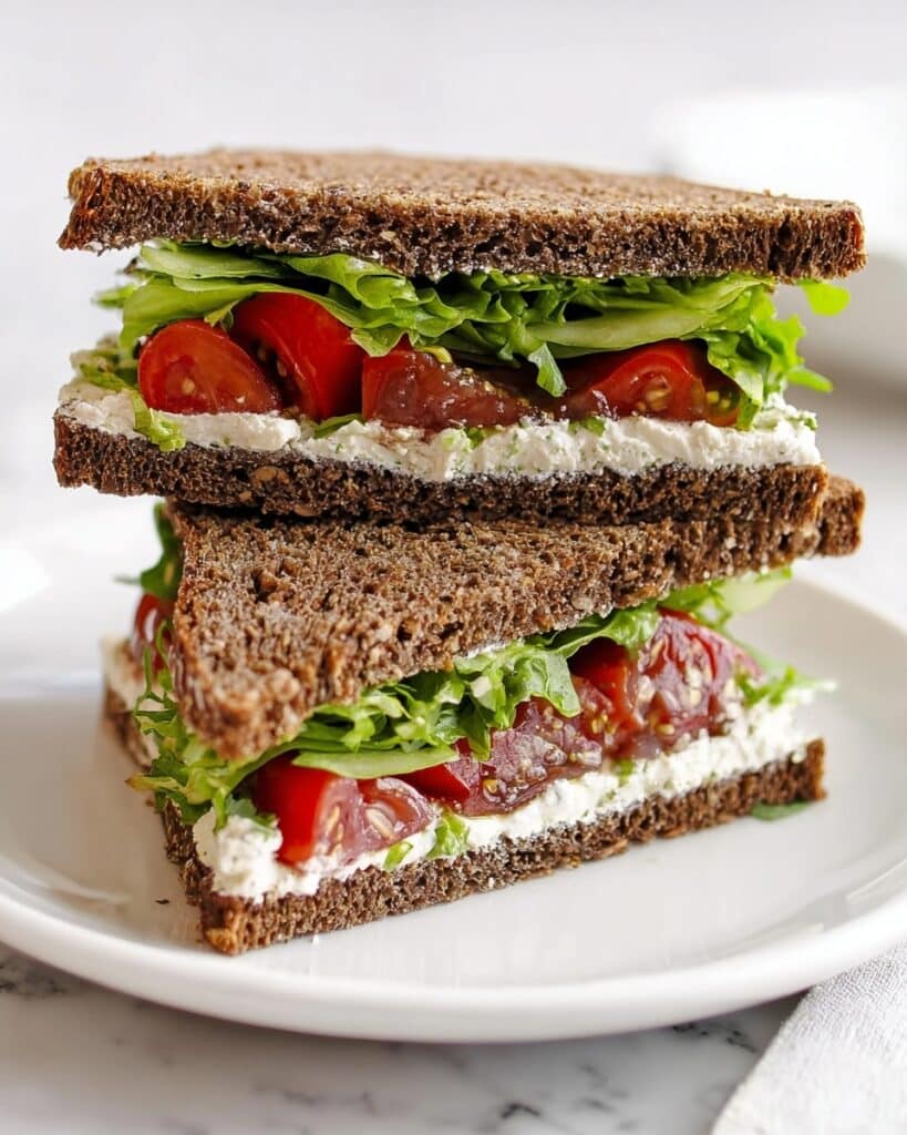 Green Club Sandwich with Houmous, Avocado, Rocket, and Cherry Tomatoes Recipe