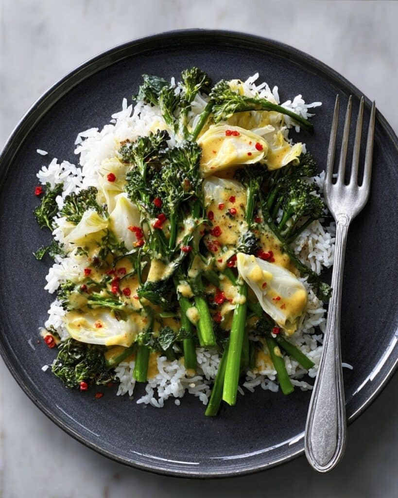 Saucy Japanese Greens with Sticky Sesame Rice Recipe