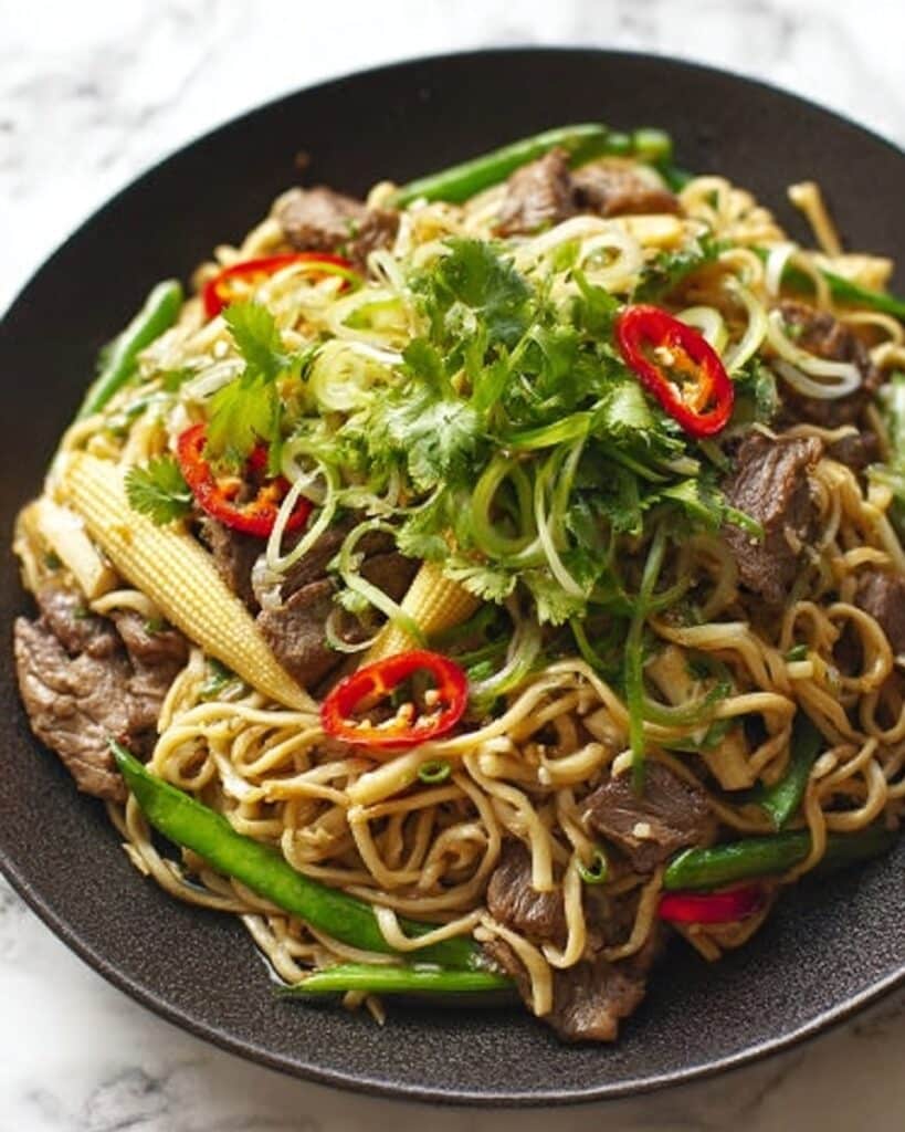 Beef Stir-Fry with Rice Noodles and Fresh Vegetables Recipe