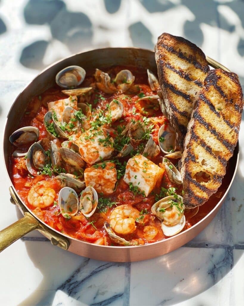 Mediterranean Fish Stew with Garlic Toasts Recipe