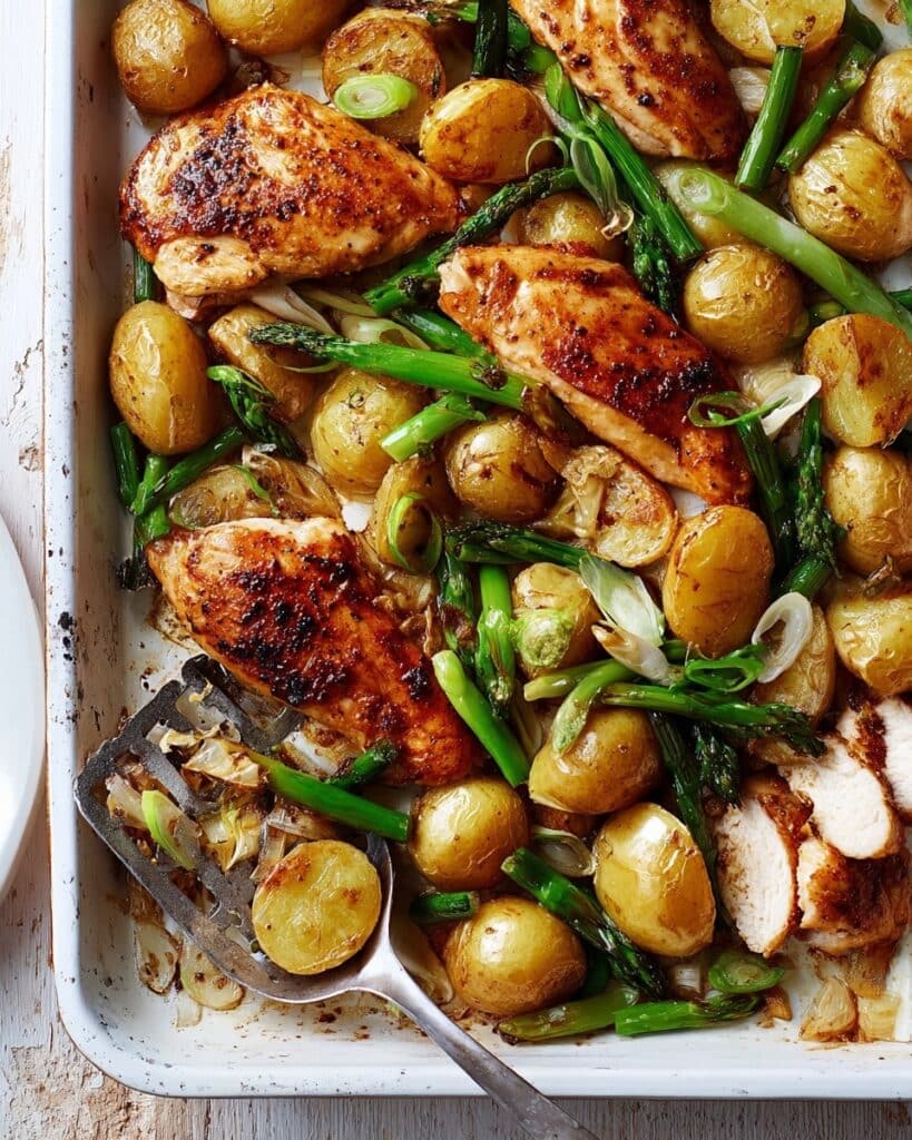 Honey-Mustard Chicken with Roasted Potatoes and Spring Onions Recipe