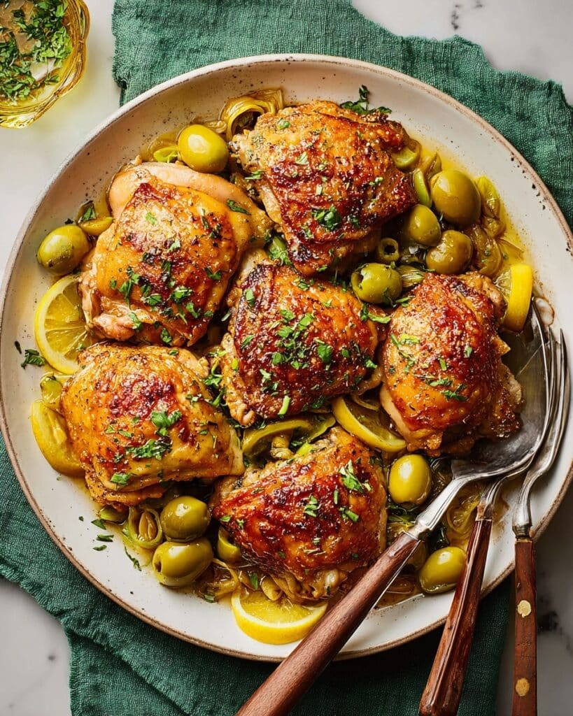 Olive-Brine Chicken with Smashed Olives and Lemon Recipe