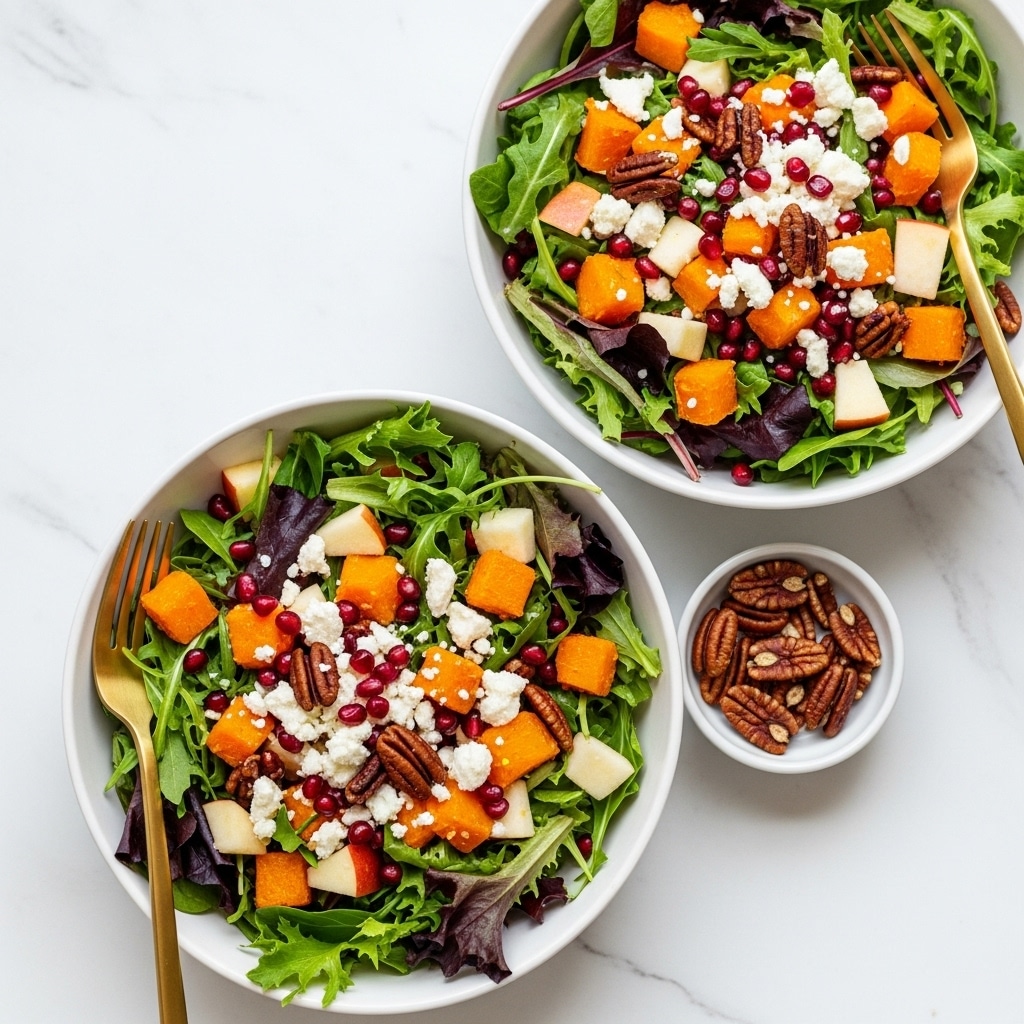 Festive Winter Salad with Roasted Butternut Squash, Pomegranate, and Candied Pecans Recipe