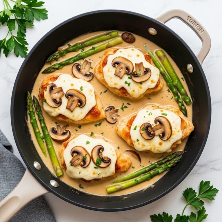 Chicken Madeira with Asparagus and Creamy Mushroom Wine Sauce Recipe