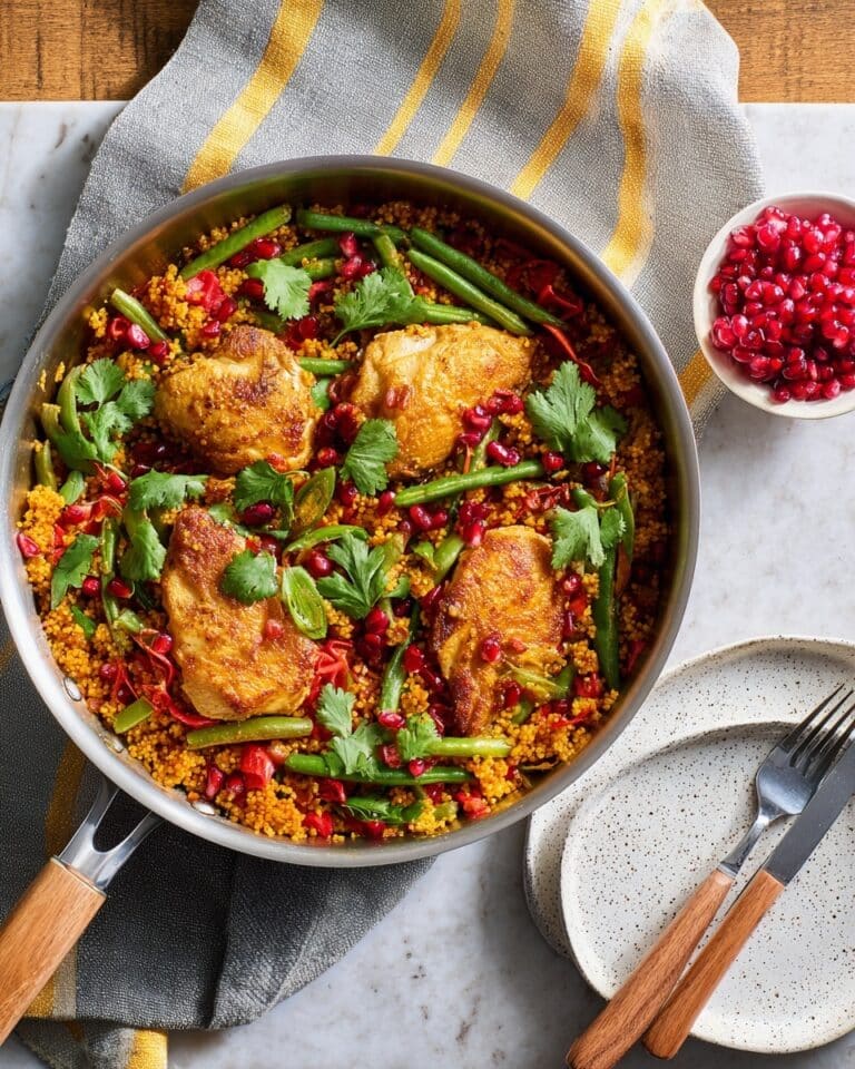 Harissa Chicken with Bulgur Wheat, Pomegranate Seeds, and Fresh Herbs Recipe