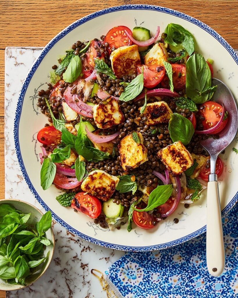 Halloumi, Lentil & Herb Salad with Mango Chutney Glaze Recipe