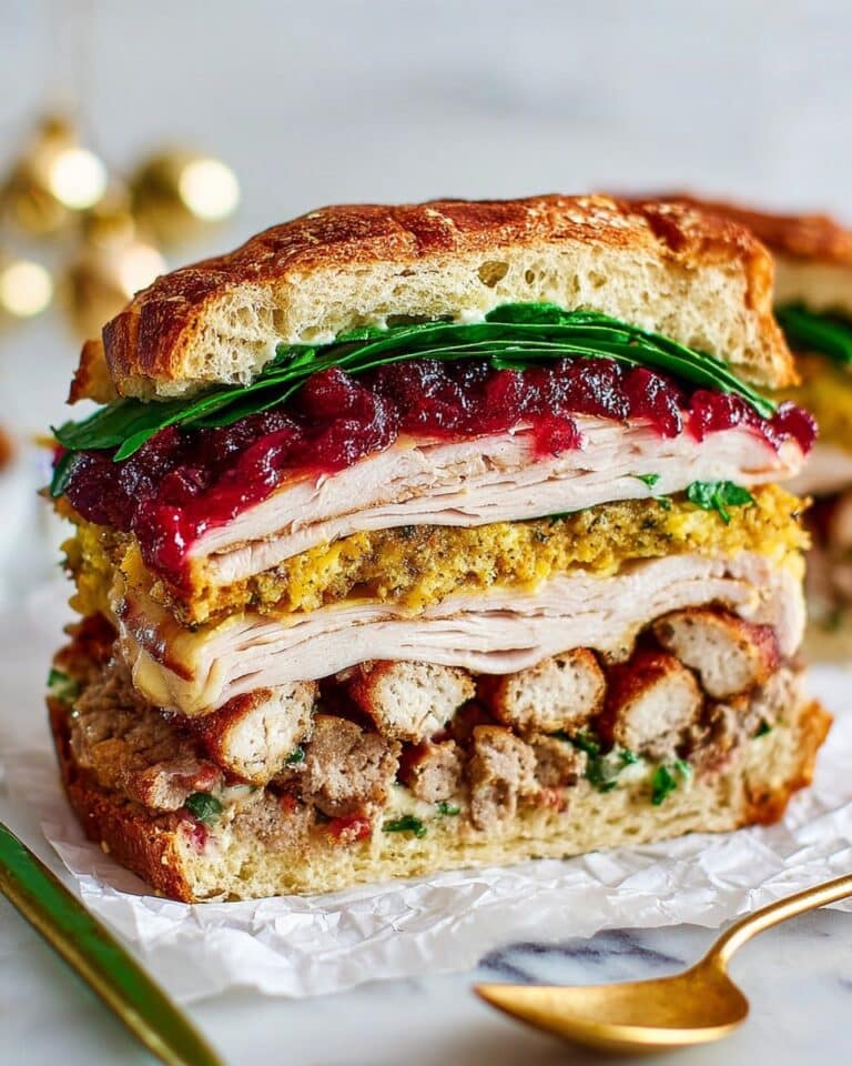 Christmas Leftover Turkey Sandwich with Cranberry Sauce, Pigs in Blankets, and Crispy Onions Recipe