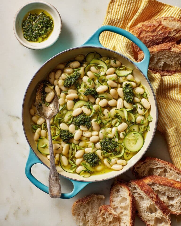 Creamy Parmesan Courgette and Butter Beans with Pistachio Pesto Recipe