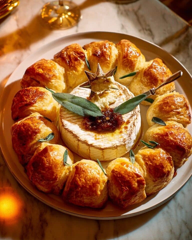 Sticky Sage & Onion Sausage Roll Wreath with Baked Camembert Recipe