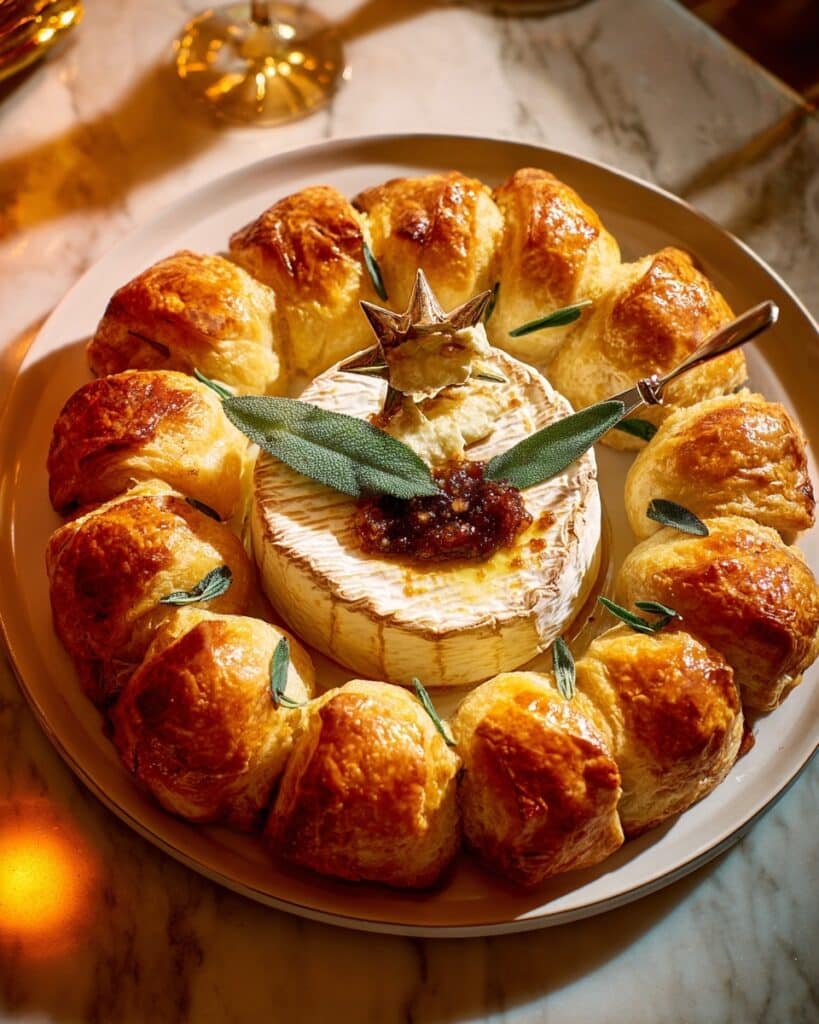 Sticky Sage & Onion Sausage Roll Wreath with Baked Camembert Recipe