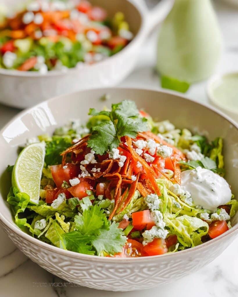 Tostada Salad with Cilantro Lime Chicken and Salsa Verde Ranch Recipe