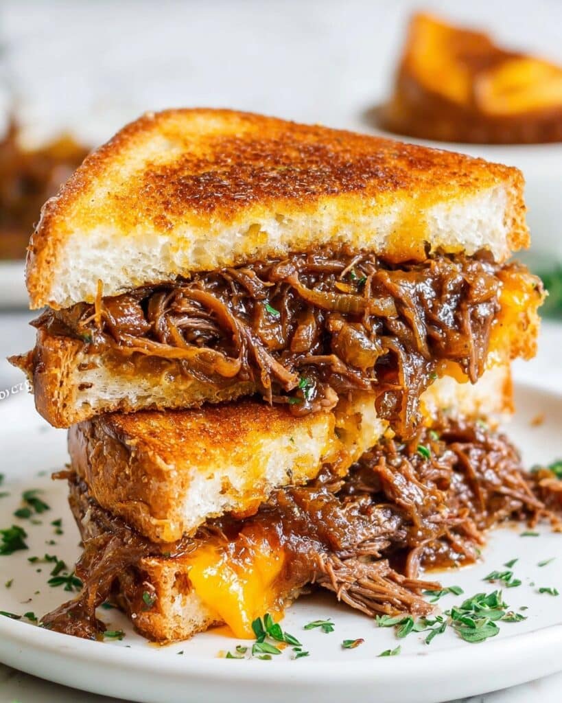 Beef Brisket Grilled Cheese Sandwich with Caramelized Onions Recipe