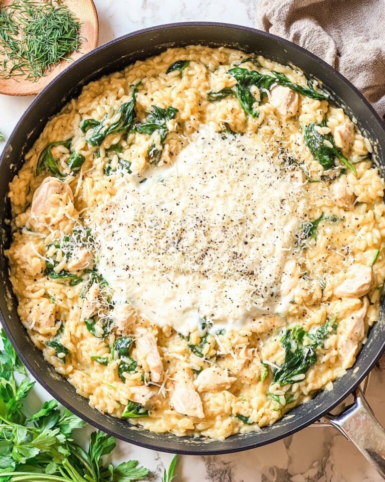 One Pot Spinach Artichoke Orzo with Chicken Recipe