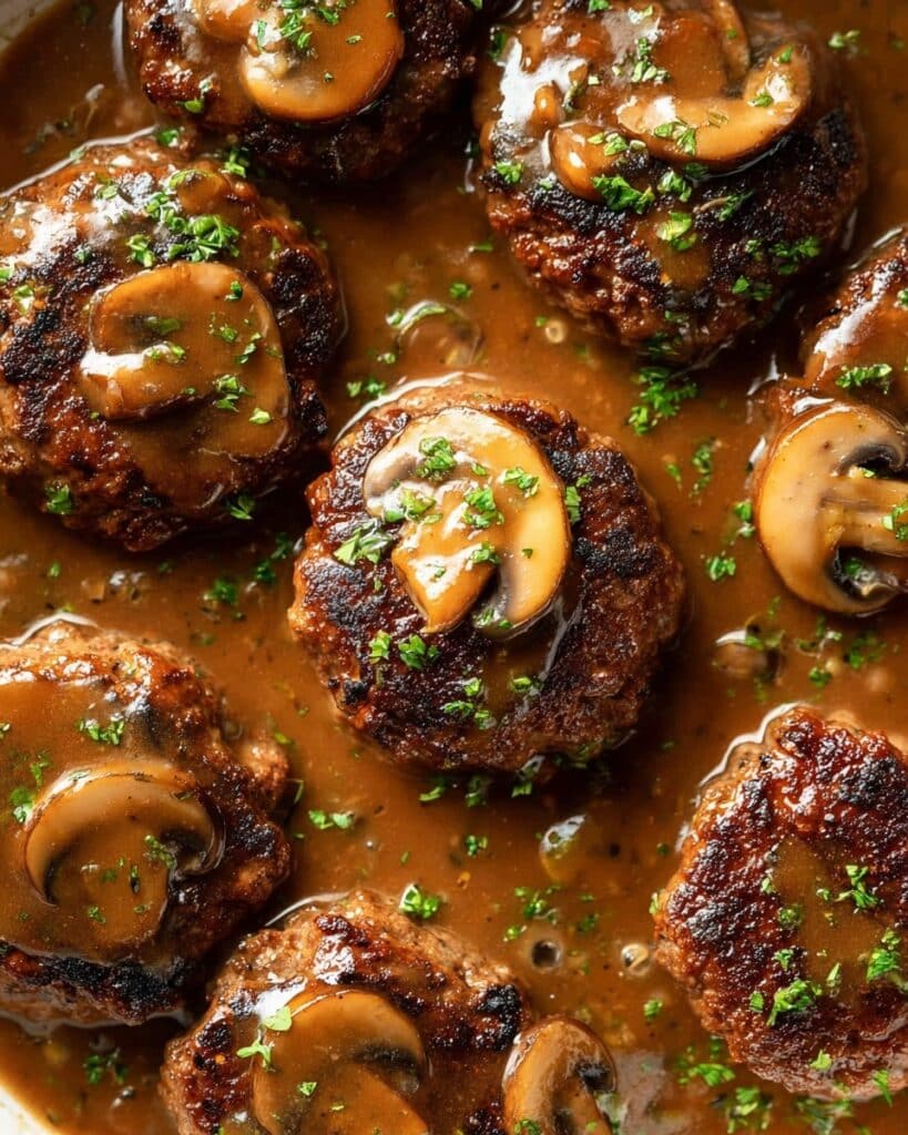 Smothered Beef Rissoles with Mushroom Gravy and Mashed Potatoes Recipe