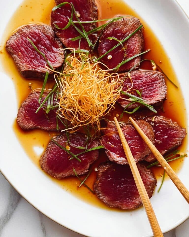 Beef Tataki with Yuzu Dressing and Crispy Potato Topping Recipe
