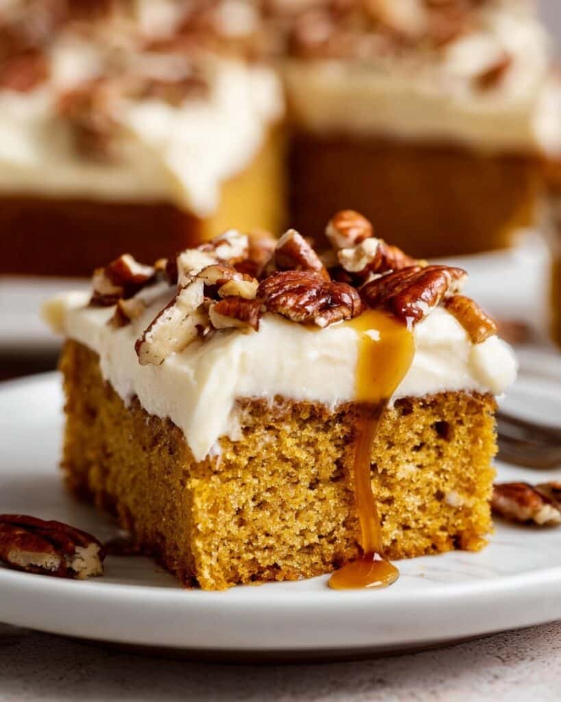 Pumpkin Cake with Cream Cheese Frosting and Maple Pecans Recipe