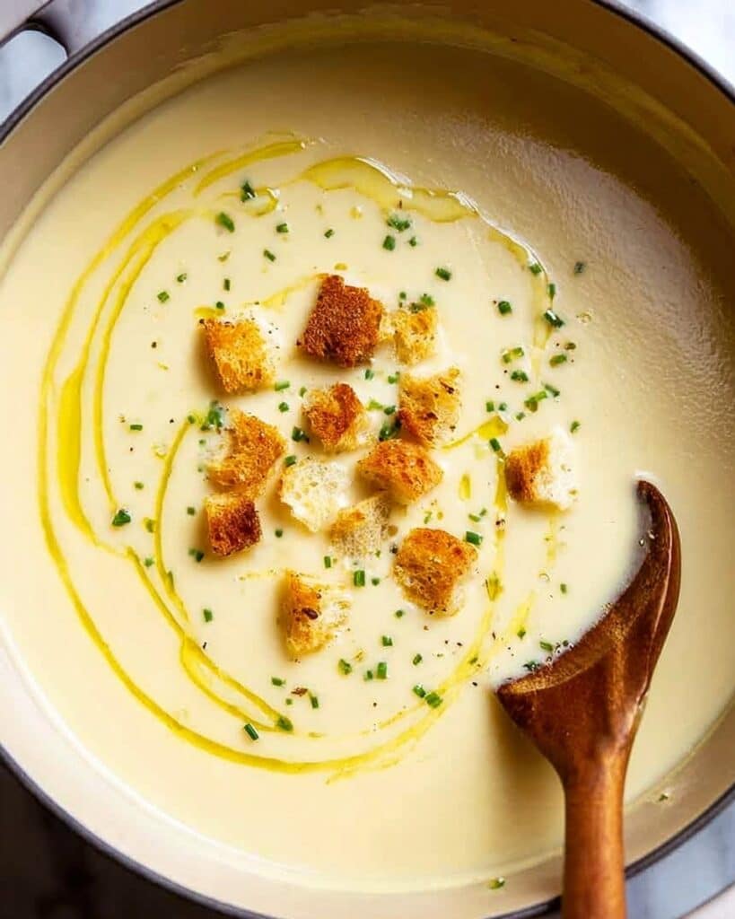 Creamy Celeriac Soup with Croutons and Chives Recipe