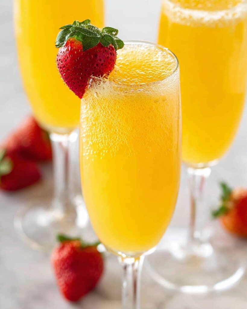 Refreshing Mimosas with Fresh Orange Juice and Strawberry Garnish Recipe