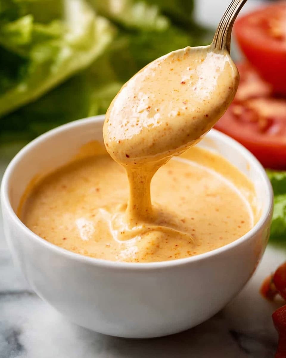 A close-up of a white bowl filled with a thick, creamy sauce that is light orange with visible small lumps. A spoon is lifting some of the sauce, showing its smooth and slightly chunky texture. In the background, there are green leafy vegetables and slices of red tomato, all placed on a white marbled surface. The lighting is soft and natural, highlighting the creamy texture of the sauce. photo taken with an iphone --ar 4:5 --v 7